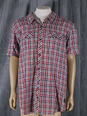 Men's Button-Down Shirt- O'Neill Red Black White Plaid - Men's 2XL